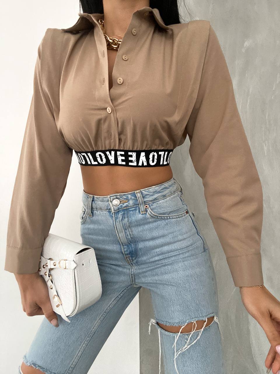 Poplin Love Lastikli Kısa Gömlek