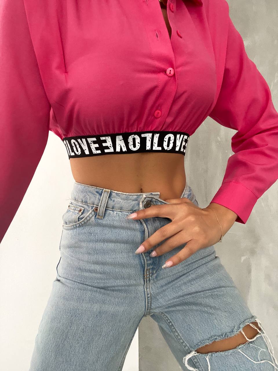 Poplin Love Lastikli Kısa Gömlek