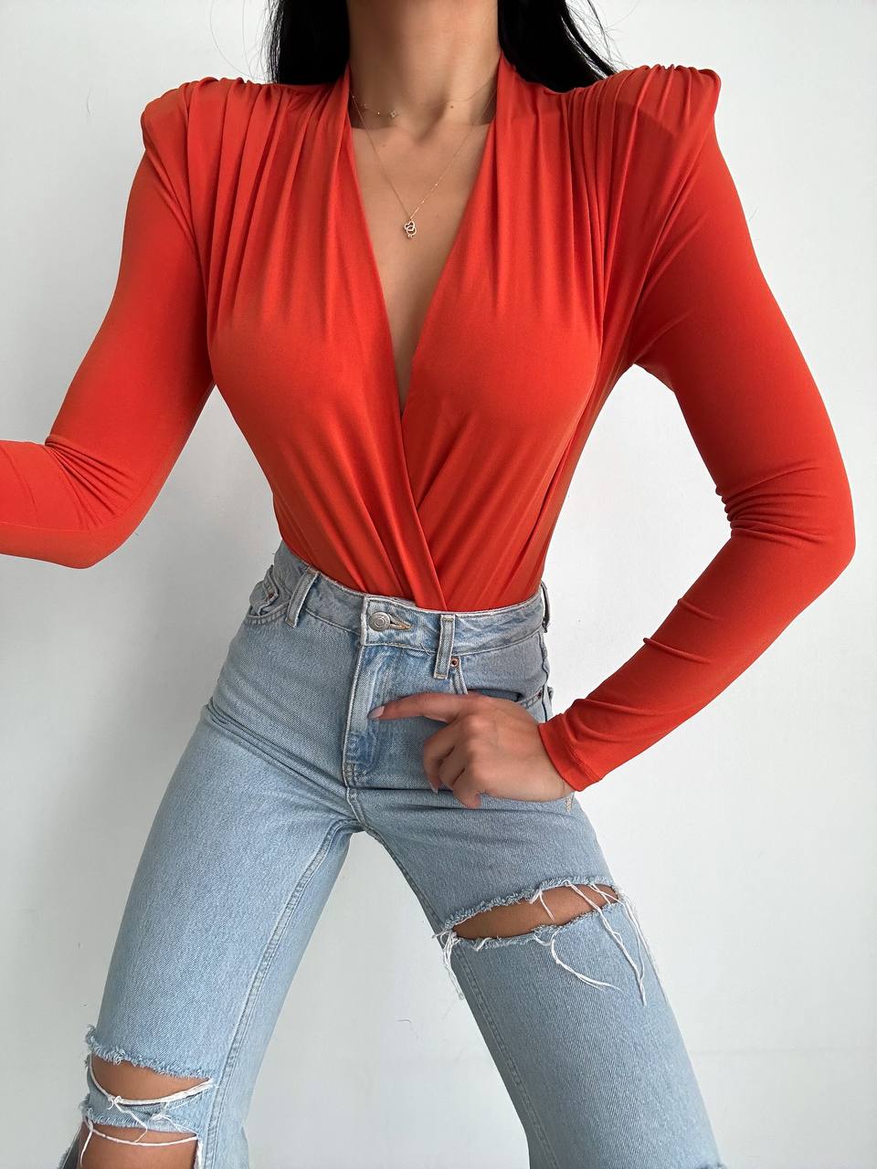 Sandy Kruvaze Vatkalı Bodysuit