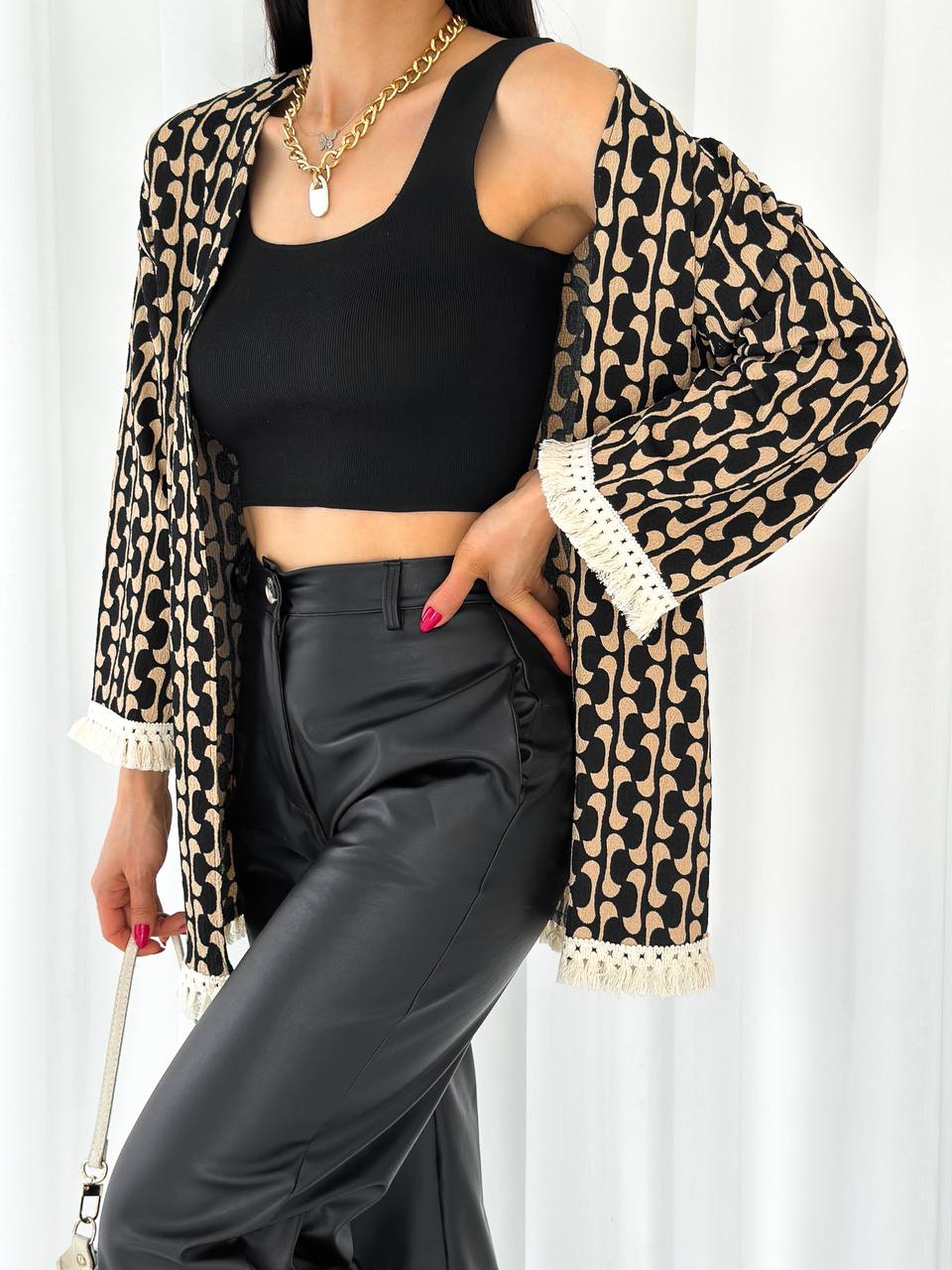 Desenli Raşel Püsküllü Kimono