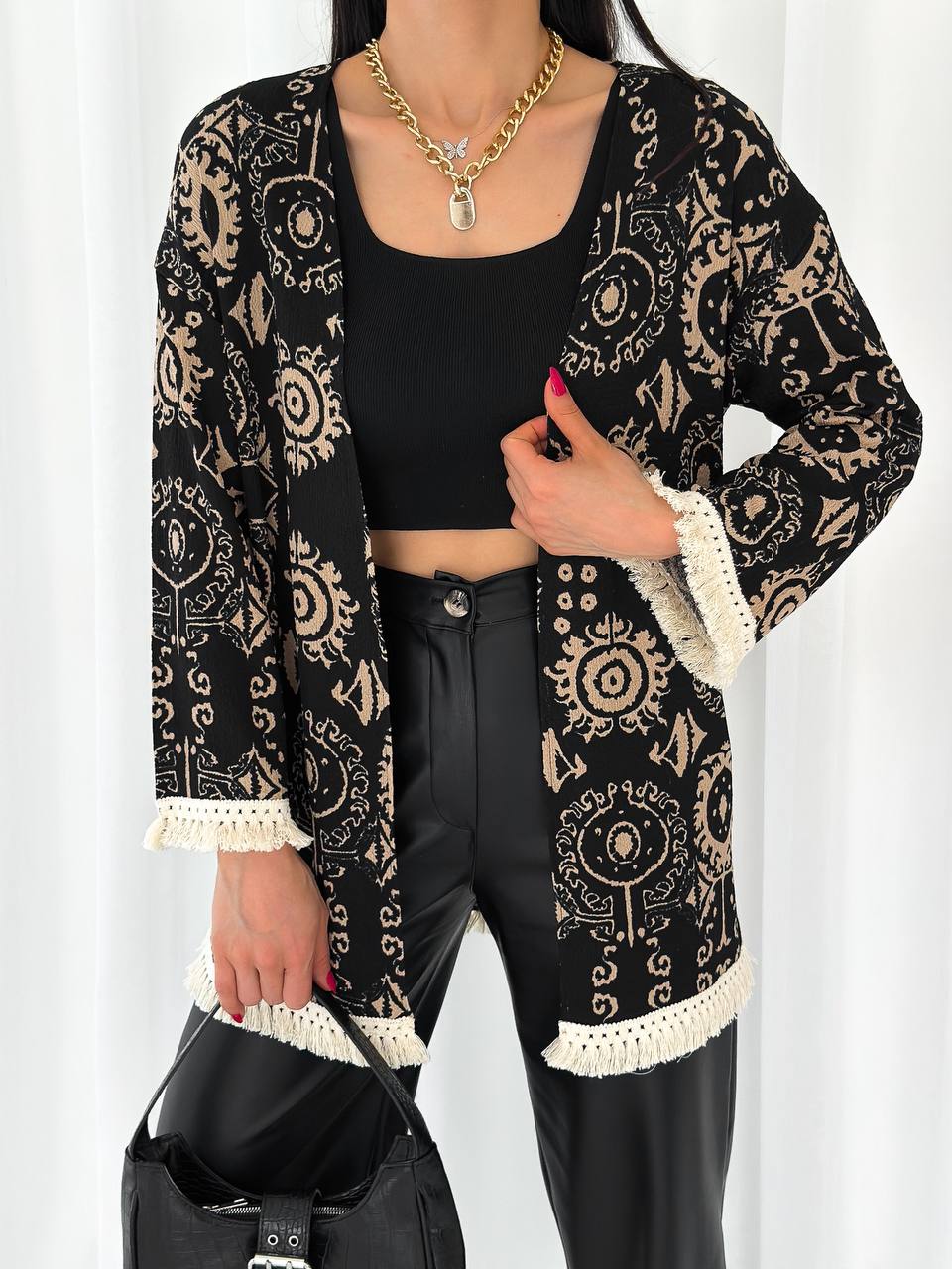 Desenli Raşel Püsküllü Kimono