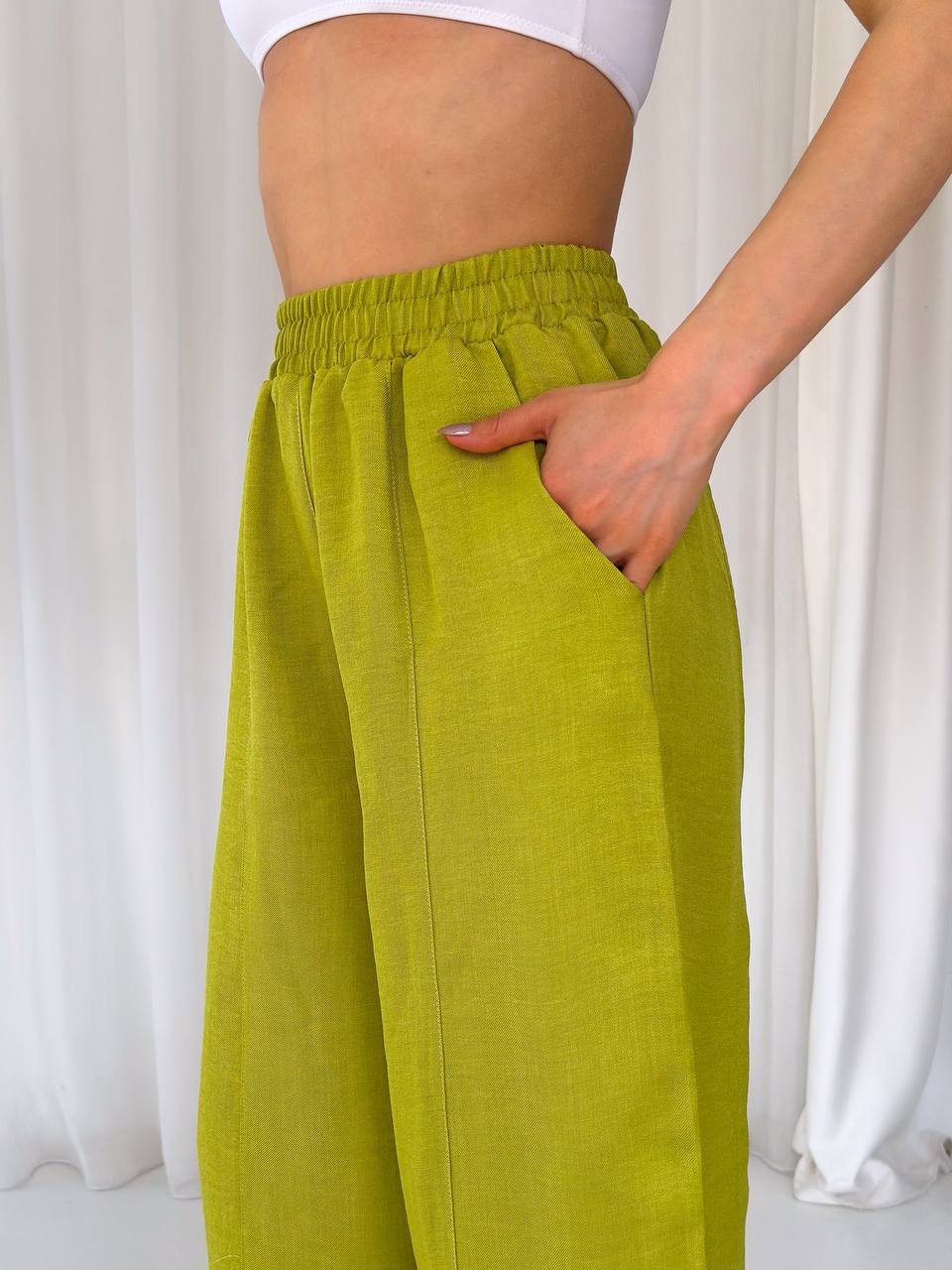 Likralı Keten Şalvar Pantolon