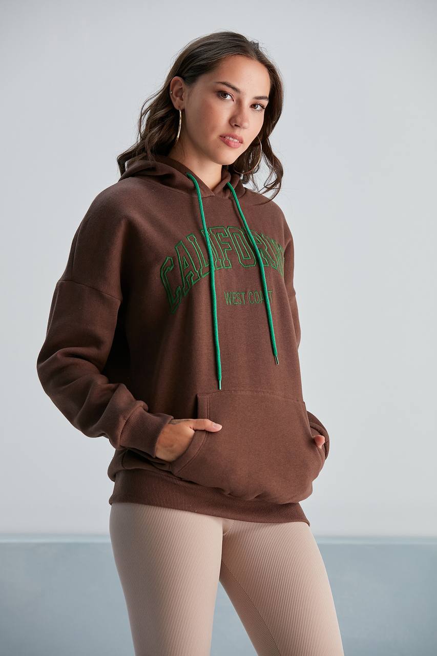 Üç İplik Şardonlu California Nakışlı Sweat