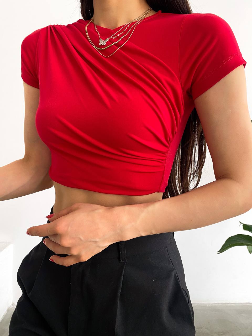 Sandy Kısa Kol Büzgülü Crop